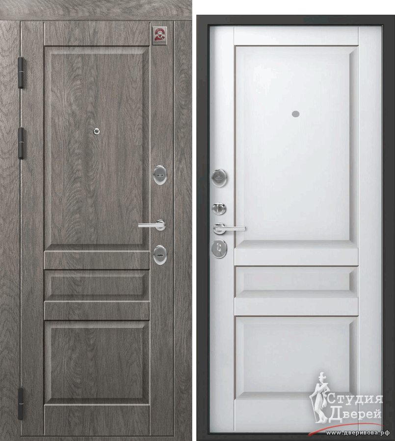 Дверь стальная С-110 Серый муар /Дуб мадейра - Софт белый