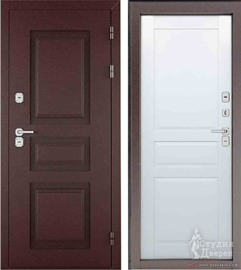 Дверь металлическая Винтер 999 (терморазрыв) МДФ 12 мм Белое дерево/Металл Мокко