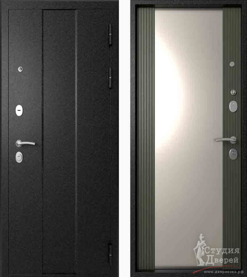 Дверь стальная ЭТАЛОН М-5 Черный букле/МДФ 10 мм Софт графит, зеркало