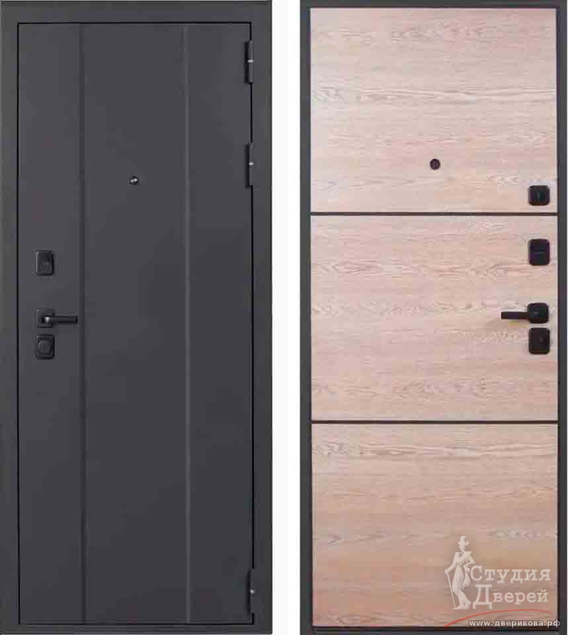 Дверь стальная ЭТАЛОН М-7 Черный муар/МДФ 16 мм с молдингами, Астана табак горизонт