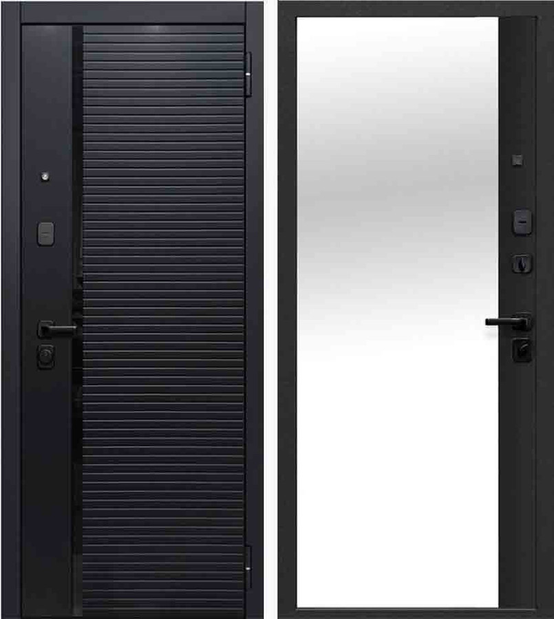Входная дверь 7,5 см NEW Фрезерованная МДФ панель Сатин черный/Фрезерованная МДФ панель, Сатин черный, зеркало