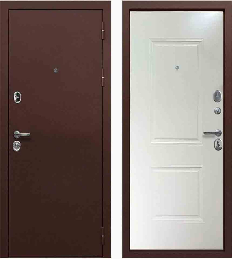 Входная дверь ТАЙГА 9 см Медный антик/меламиновая МДФ-панель 10 мм, Белый Клен