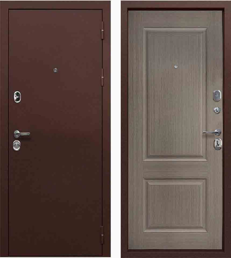 Входная дверь ТАЙГА 9 см Медный антик/меламиновая МДФ-панель 10 мм, Серый Клен