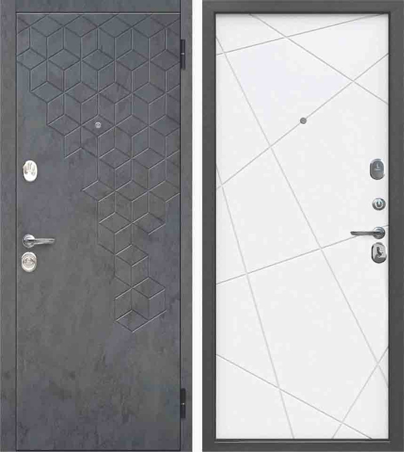 Входная дверь ФЕНИКС ЛИНИИ МДФ панель, бетон графит велюр белый софт