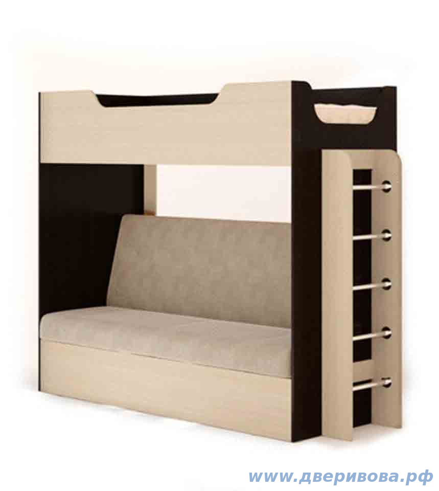 Кровать Биг двухъярусная с диваном кр-11 венге флок