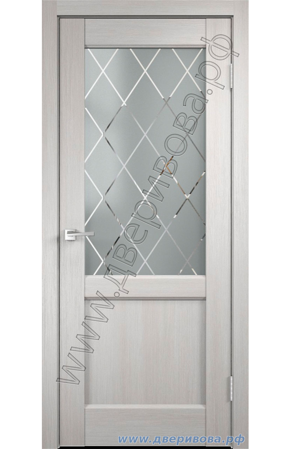 Дверь из экошпона Classico_3 2V, ПО, Дуб белый (стекло ромб светлый)