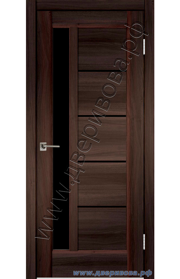 Дверь из экошпона Premier 3, ПО, Орех каштан (стекло черное лакобель)