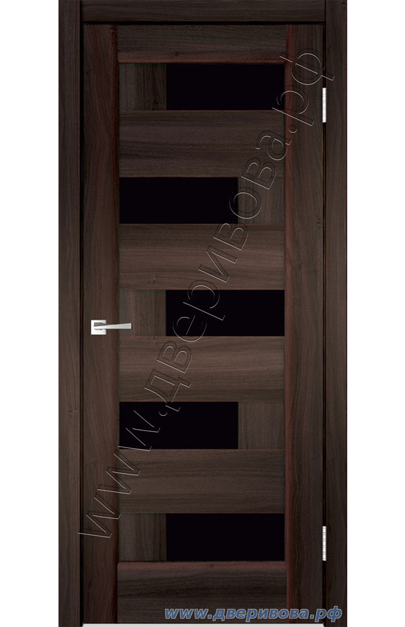 Дверь из экошпона Premier 5, ПО, Орех каштан (стекло черное лакобель)