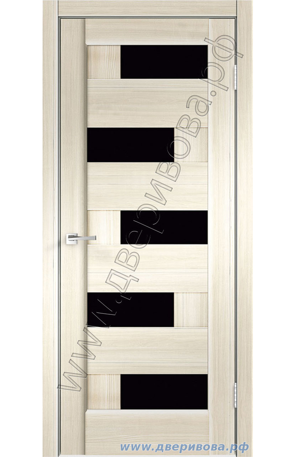 Дверь из экошпона Premier 5, ПО, Ясень японский (стекло черное лакобель)