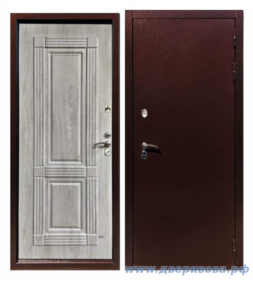 Утепленная уличная дверь ТФ ТЕРМО 115 Темное Серебро / Антик Медь