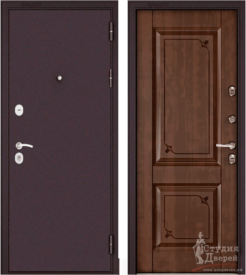 Утепленная уличная дверь TERMO STANDART 105 10Т Орех грецкий / Букле шоколад, нержавеющий порог