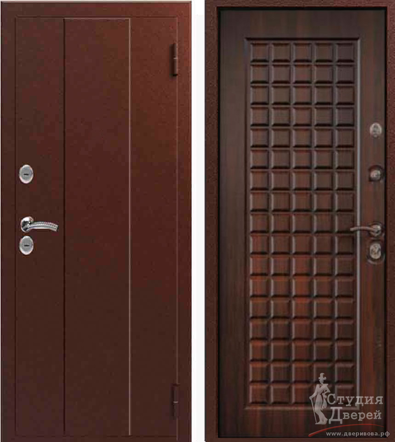 Утепленная уличная дверь ТЕРМО МОСТ с панелью Венге / Медный антик