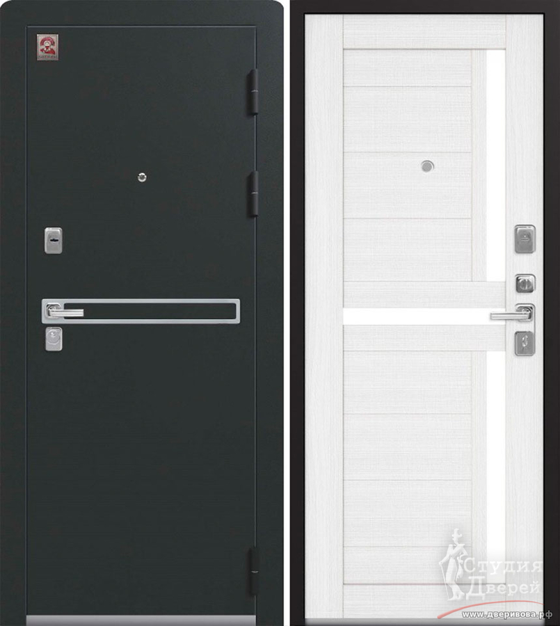 Дверь стальная LUX-3 Черный муар - Сноу (Х16)