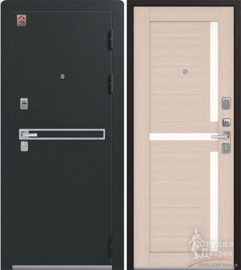 Дверь стальная LUX-3 Черный муар - Светлая лиственница (Х16)