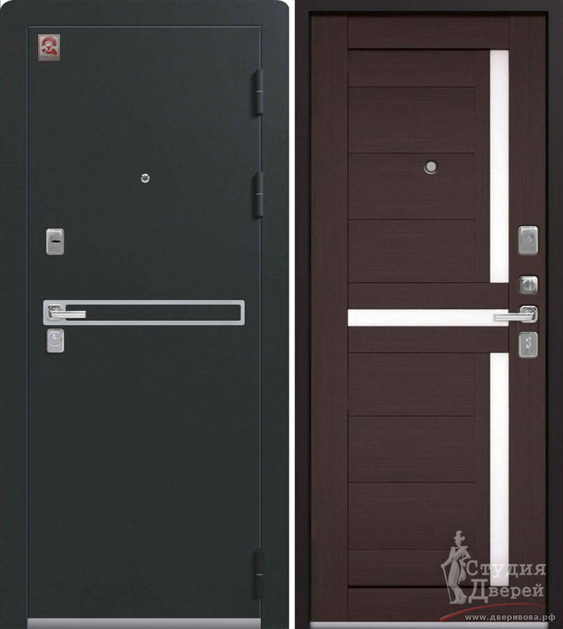 Дверь стальная LUX-3 Черный муар - Темная лиственница (Х16)