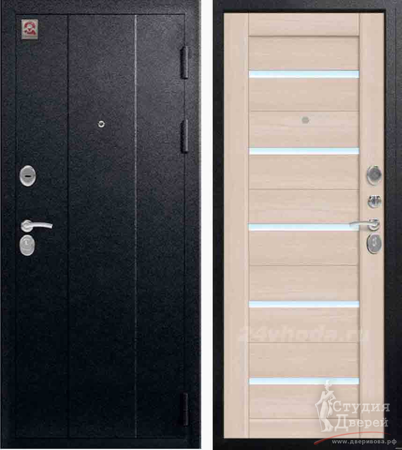 Дверь стальная С-107 /Х7 Черный муар - Светлая лиственница