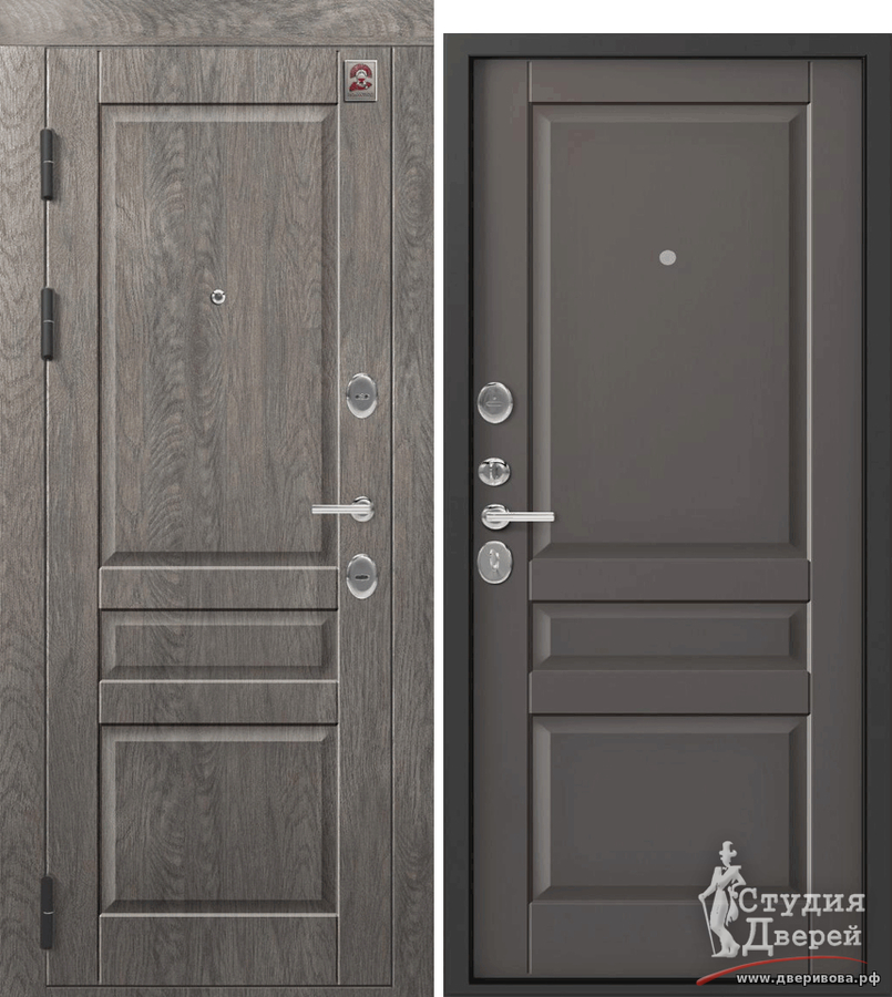 Дверь стальная С-110 Серый муар /Дуб мадейра - Софт грей