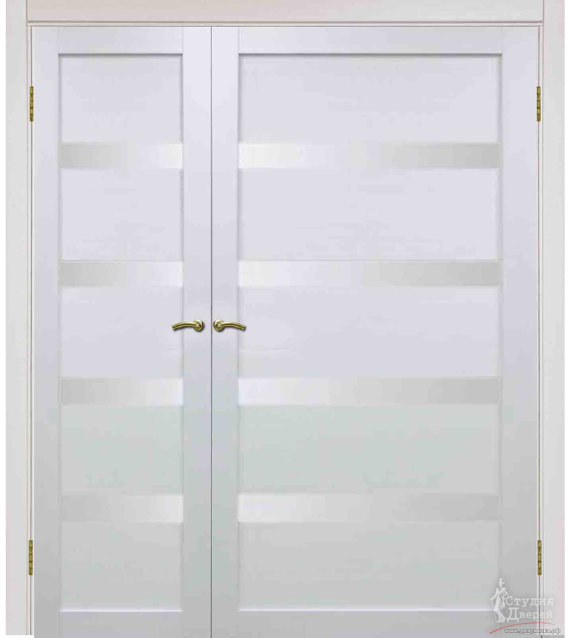 Двери асимметричные двустворчатые Турин 505.12 Белый лёд, стекло Мателюкс