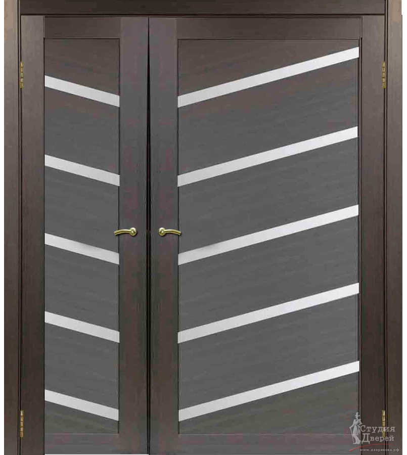 Двери асимметричные двустворчатые Турин 506У.12 Венге FL, стекло LAC черный