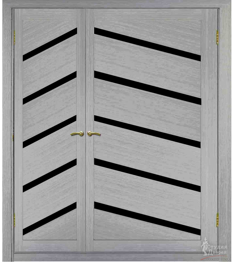 Двери асимметричные двустворчатые Турин 506У.12 Дуб серый FL, стекло LAC черный