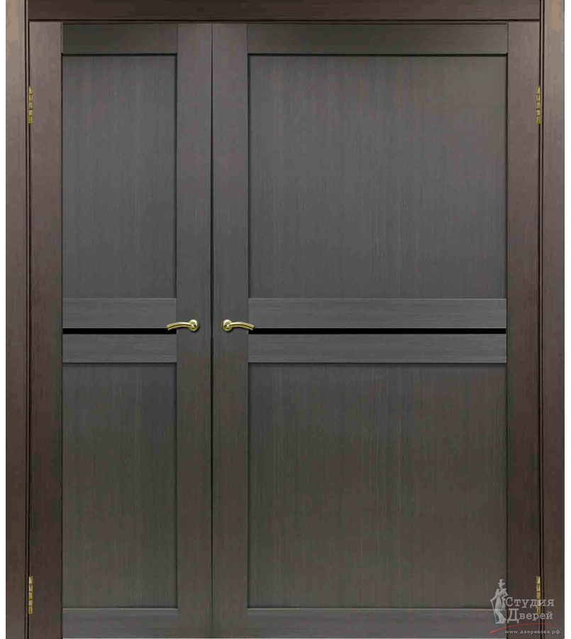 Двери асимметричные двустворчатые Турин 520.121 Венге FL, стекло LAC черный