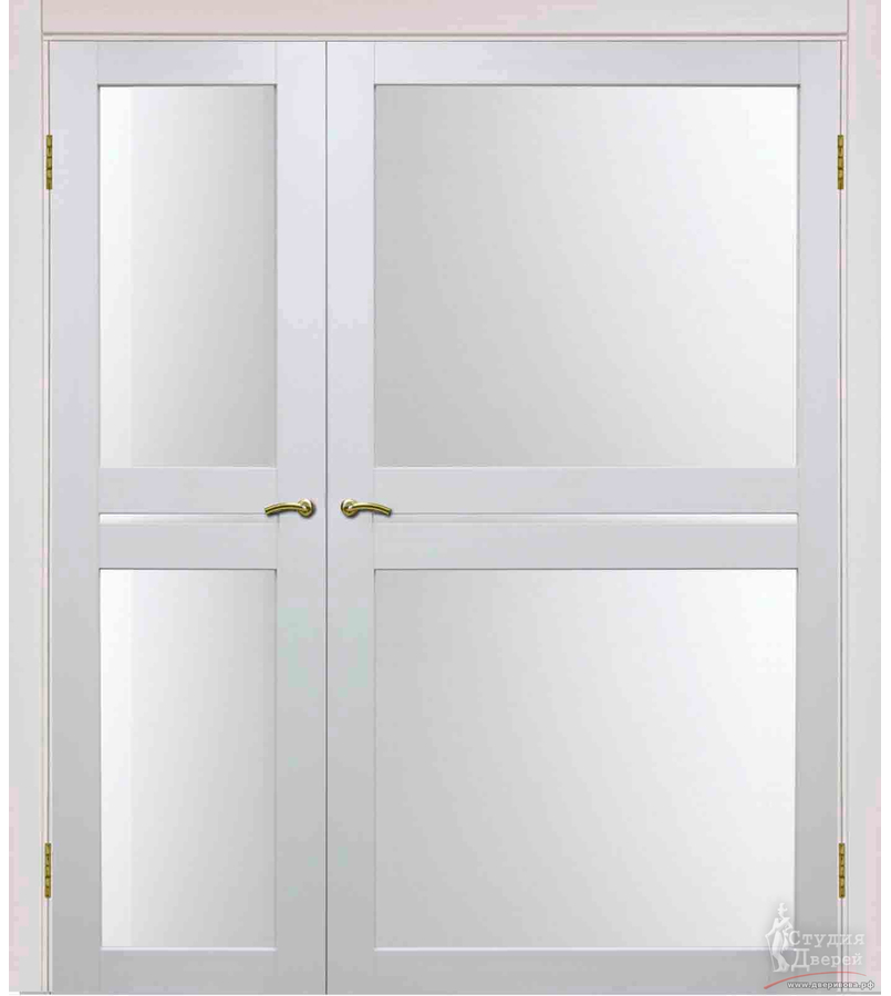 Двери асимметричные двустворчатые Турин 520.222 Белый лёд FL, стекло Мателюкс