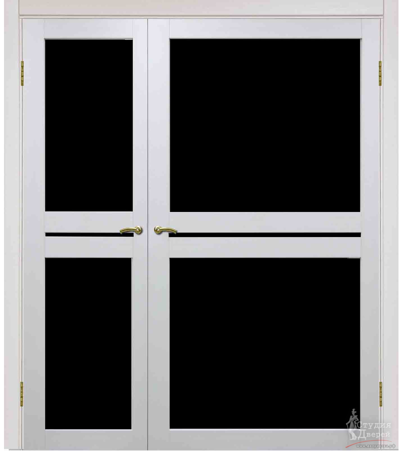 Двери асимметричные двустворчатые Турин 520.222 Белый лёд FL, стекло LAC черный