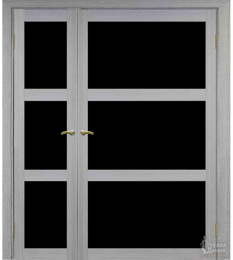 Двери асимметричные двустворчатые Турин 530.222 Дуб серый FL, стекло LAC черный