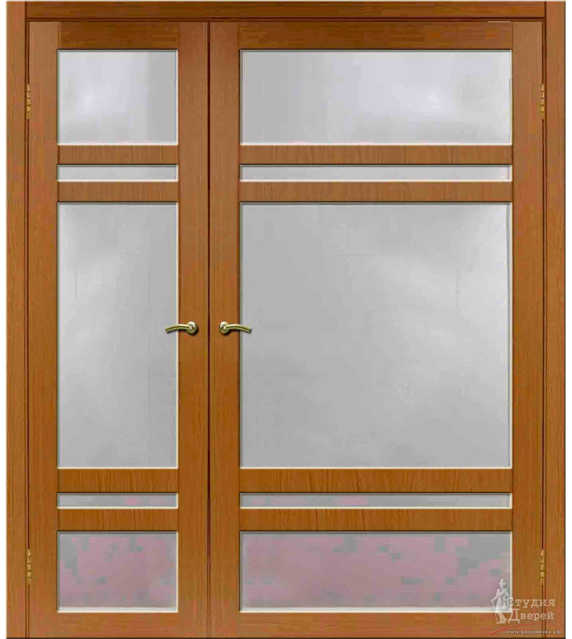 Двери асимметричные двустворчатые Турин 532.2222 Орех NL, стекло Мателюкс
