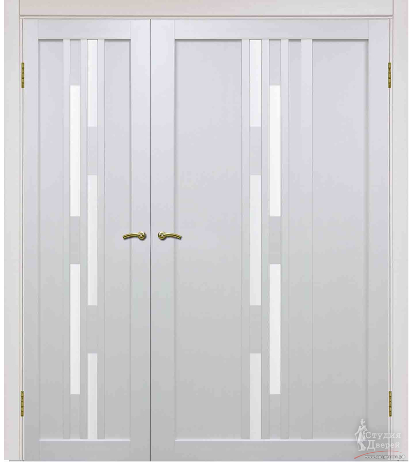 Двери асимметричные двустворчатые Турин 551.121 Белый лёд FL, стекло Мателюкс