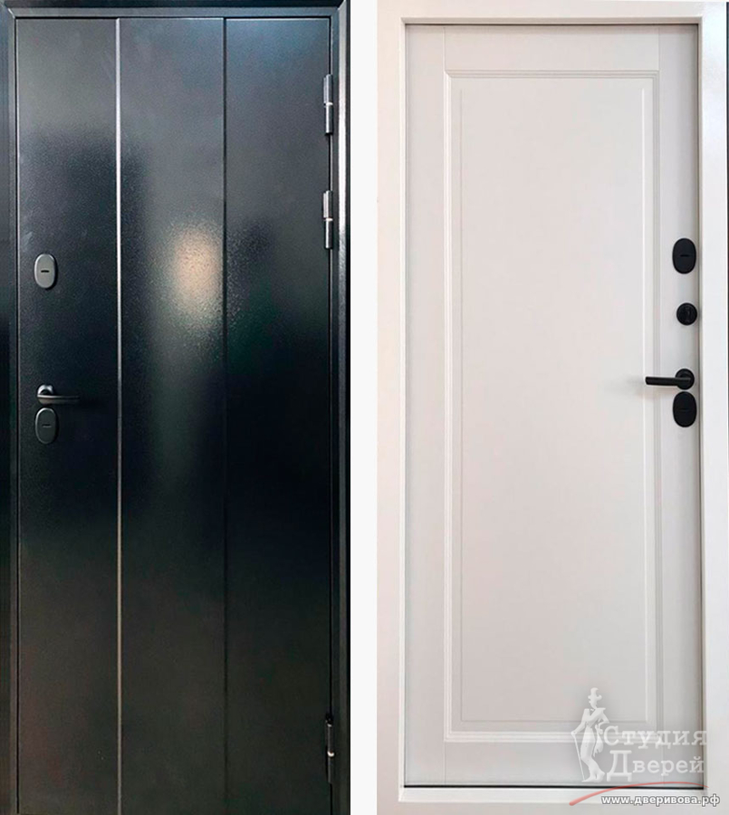Утепленная уличная дверь ТЕРМО МОСТ с панелью Классика, Софт белый / Антик серебро