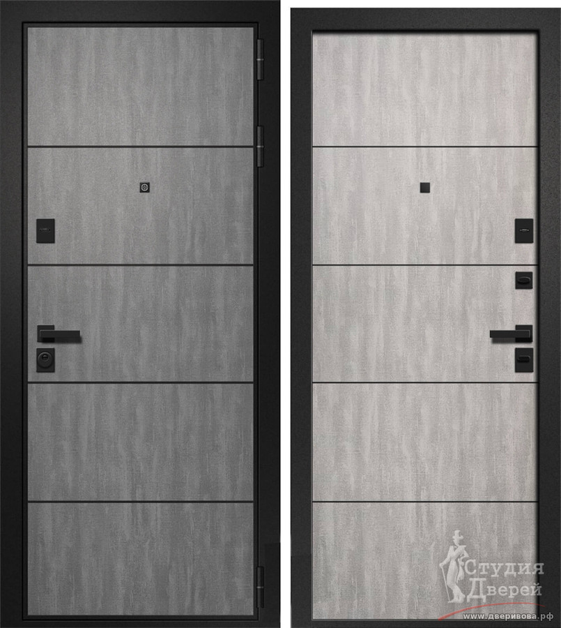 Стальная дверь ОРФЕЙ-200 Сатин черный + Холст графит МДФ 12 мм с молдингом, МДФ 12 мм Холст натуральный, с молдингом