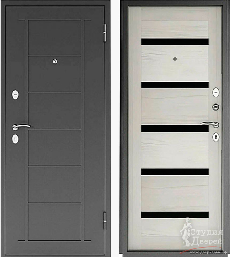Дверь металлическая Титан 5с царга графит/МДФ 16 мм беленый дуб