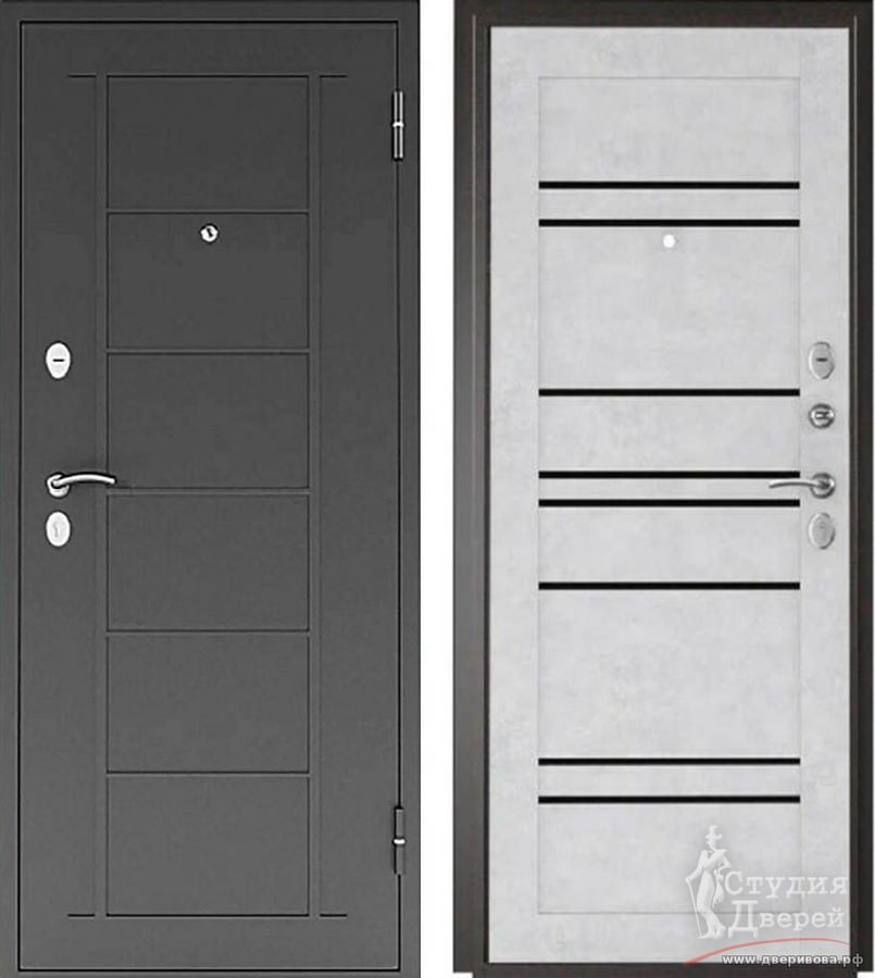Дверь металлическая Титан 8с царга графит/МДФ 16 мм бетон снежный