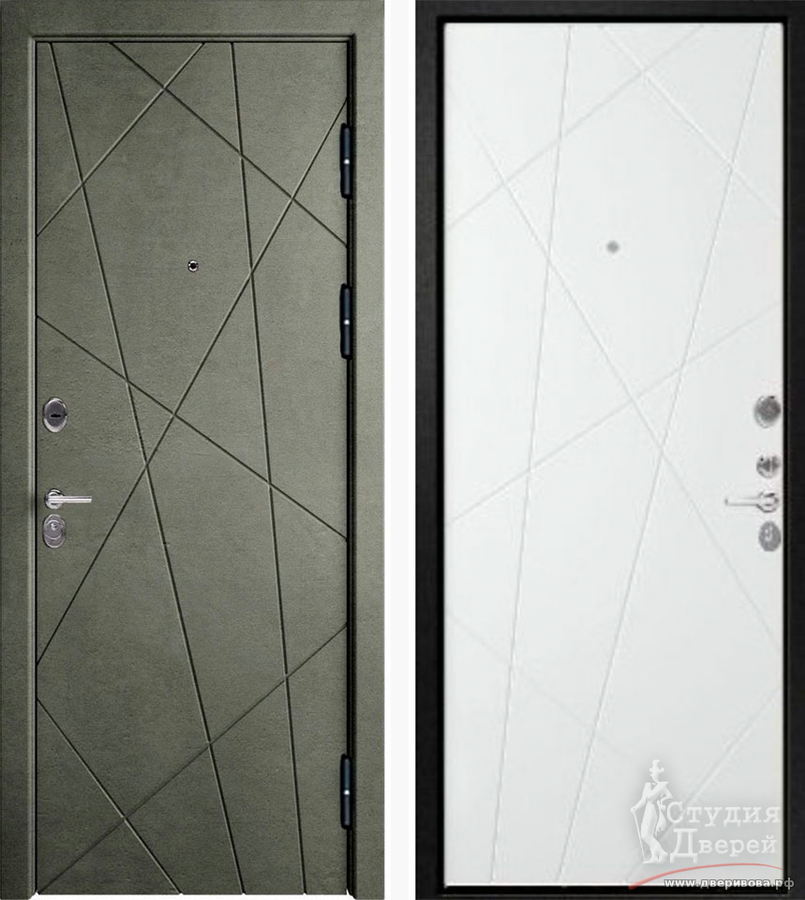 Дверь стальная ЭТАЛОН Х-26 Серый муар/Серый камень - Белый софт