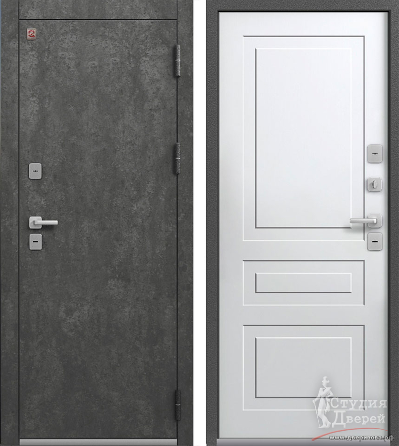 Дверь стальная Т-9 Антрацит муар+серый камень/Софт белый (терморазрыв)
