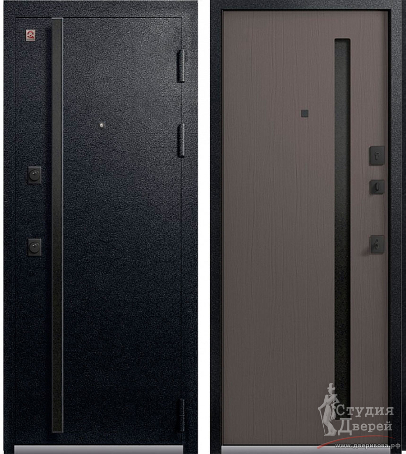 Дверь стальная LUX-11 Черный муар - Ясень пепельный