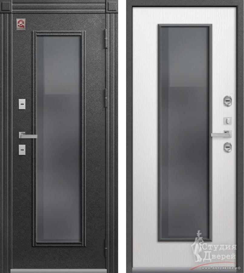 Дверь стальная Т-2 PREMIUM Антрацит муар/Софт ясень белый (четырехкамерный терморазрыв), цвет стекла (Black)