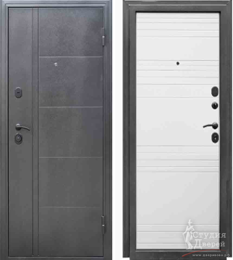 Стальная дверь ОЛИМП Панель МДФ 12 мм Софт белый / Серебристый антик