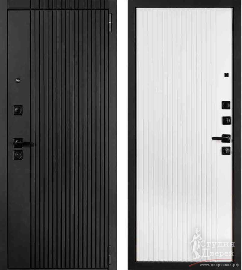Стальная дверь TRUST ECO PP МДФ 9E-161 Черный матовый / МДФ 9E-161 белый матовый
