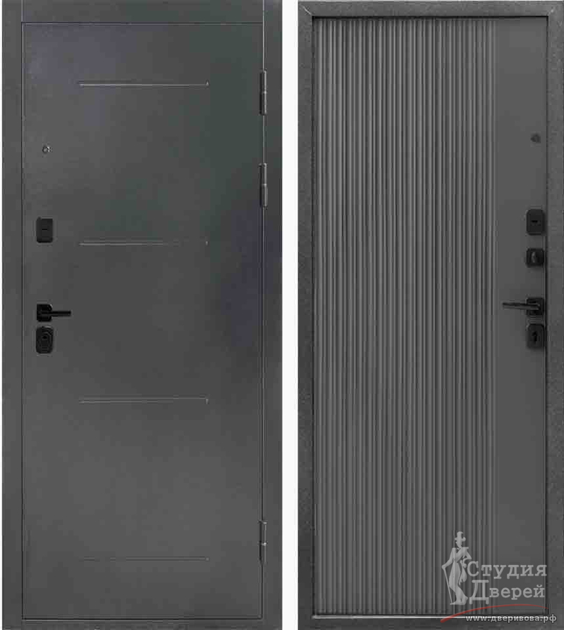 Стальная дверь МОНБЛАН Панель МДФ 8 мм Софт серый / Серебристый антик
