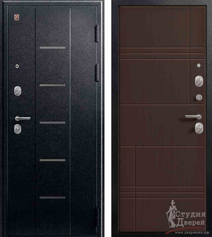 Дверь стальная V-06 Черный муар/МДФ 10 мм Лиственница темная