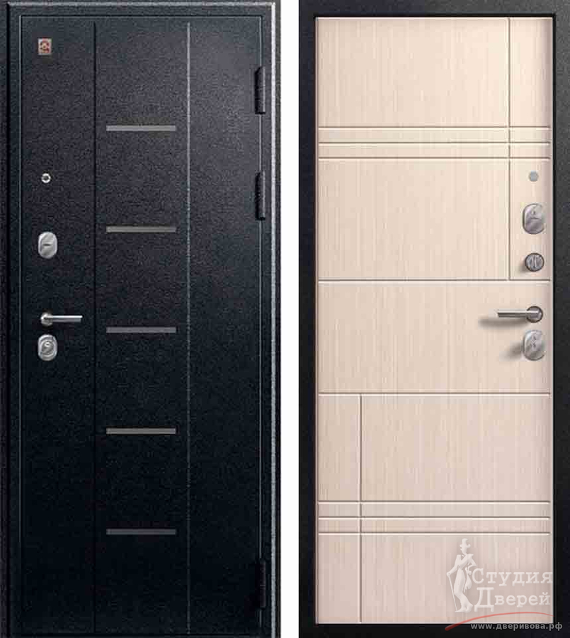 Дверь стальная V-06 Черный муар/МДФ 10 мм Лиственница светлая