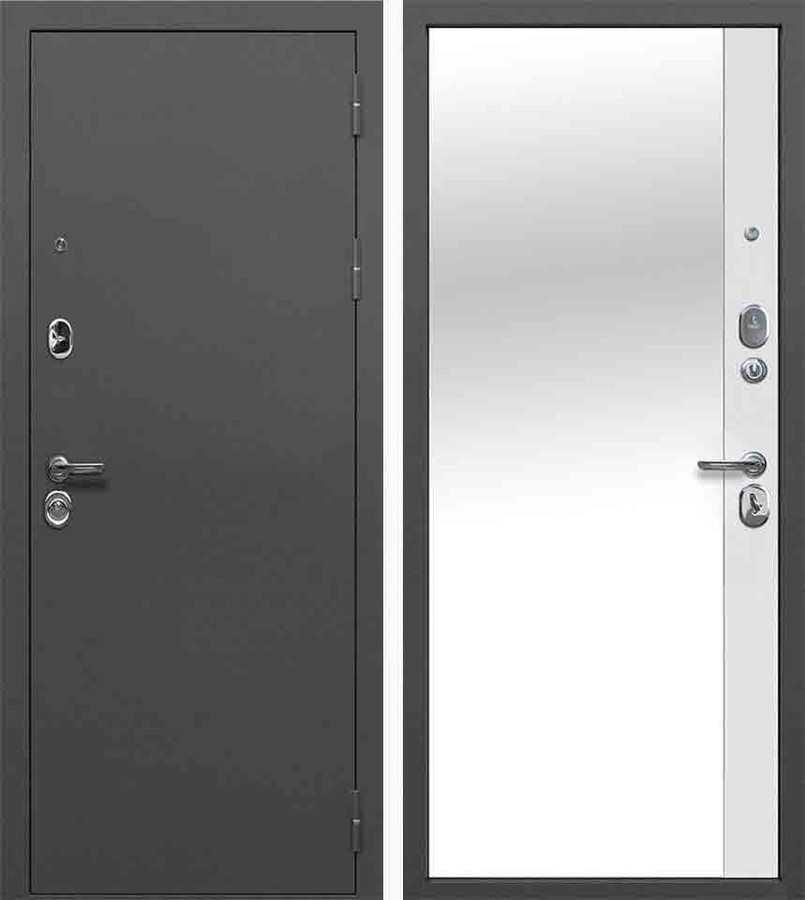 Входная дверь 9 см NEW Антик серебро/МДФ панель Эмалит белый, зеркало