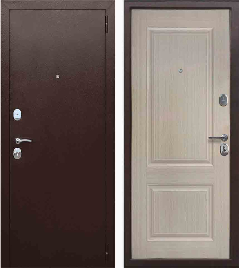 Входная дверь ТАЙГА 7 см Медный антик/меламиновая МДФ-панель 4 мм, Бежевый Клен