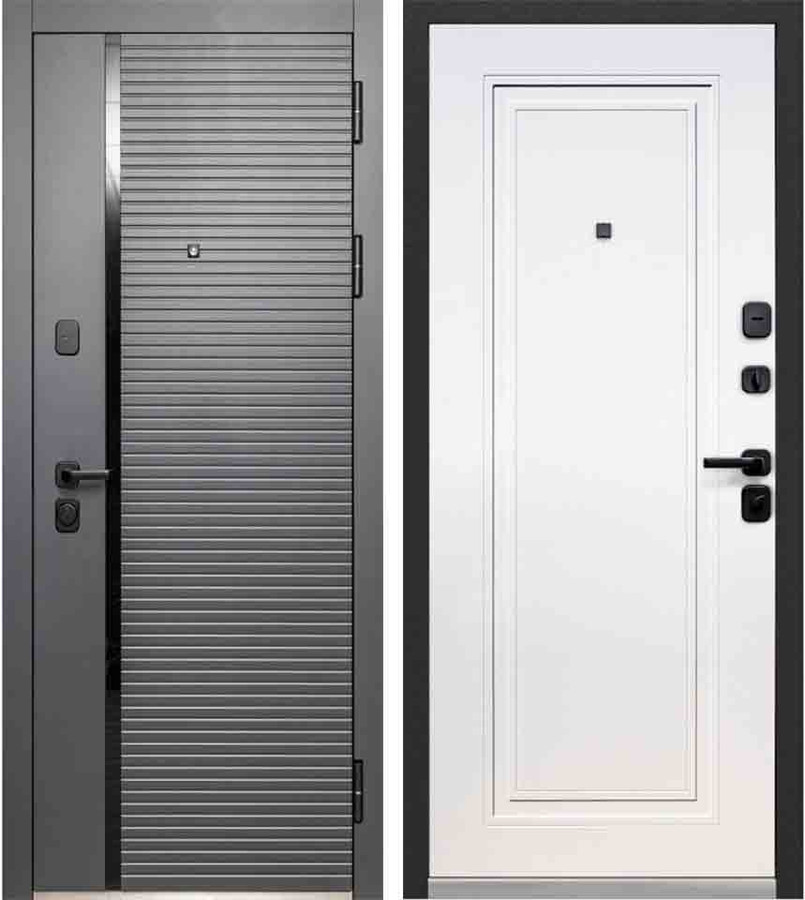 Входная дверь Luxor 2МДФ Горизонталь Нео, МДФ-панель 12 мм Сатин графит/МДФ-панель 10 мм Эмалит белый