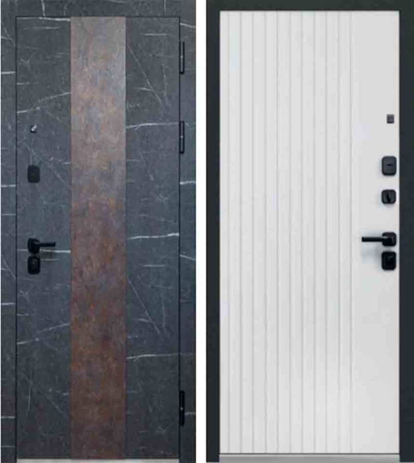 Входная дверь Luxor 2МДФ Стоун рейки Торос черный Грандж/МДФ-панель 10 мм Эмалит белый