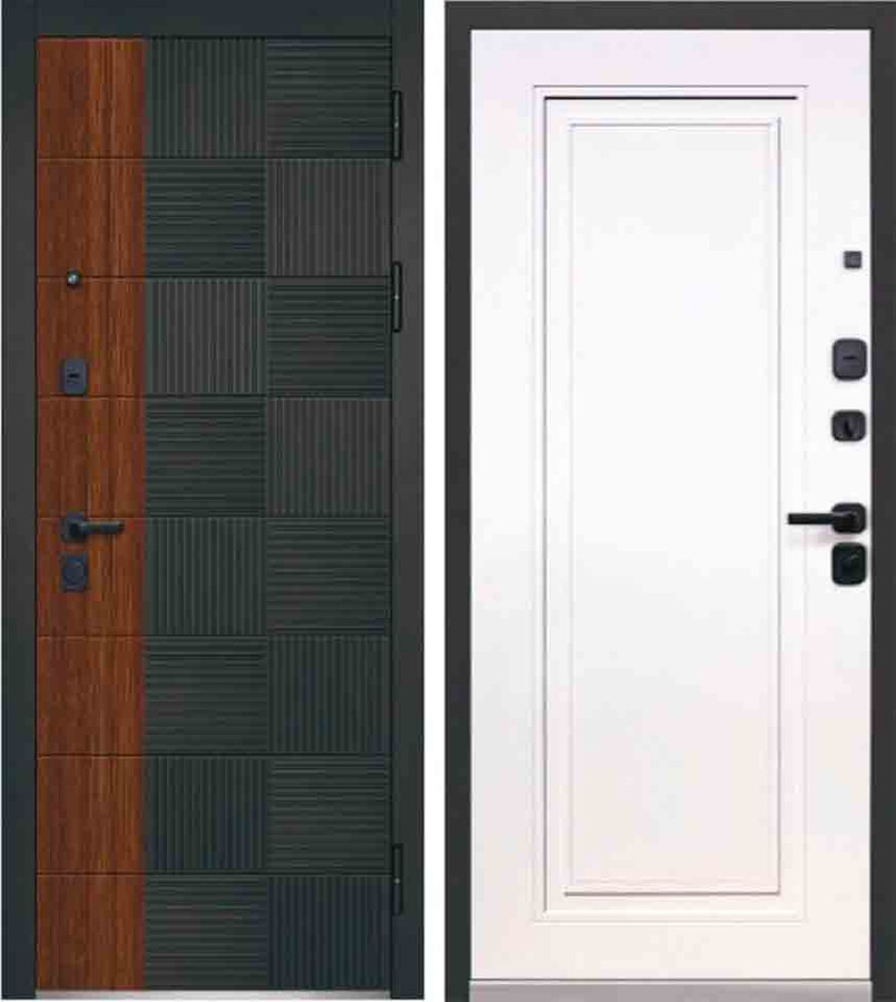 Входная дверь Luxor 2МДФ Квадрат Нео Антрацит софт грецкий орех/МДФ-панель 10 мм Эмалит белый
