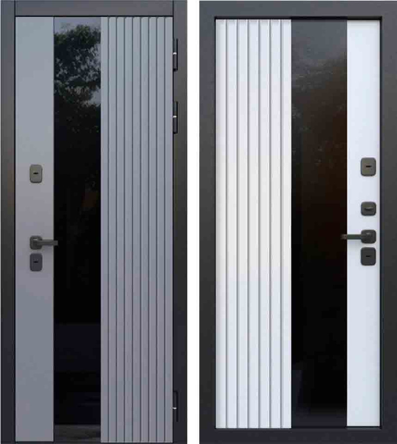 Входная дверь Luxor Termo 5 light МДФ-панели 12 мм Эмаль 7012 (черная лакобель)/МДФ-панель 10 мм Эмалит белый (черное зеркало), Терморазрыв