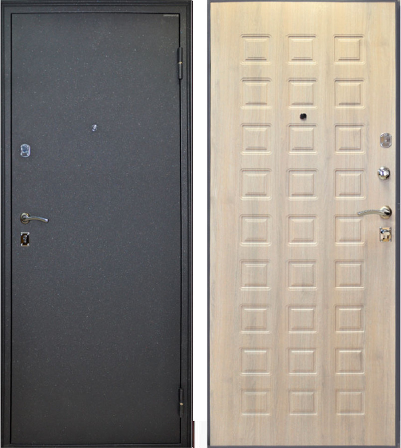 Входная дверь Виктория металлик черный/МДФ 6 мм, Дуб седой тонкий